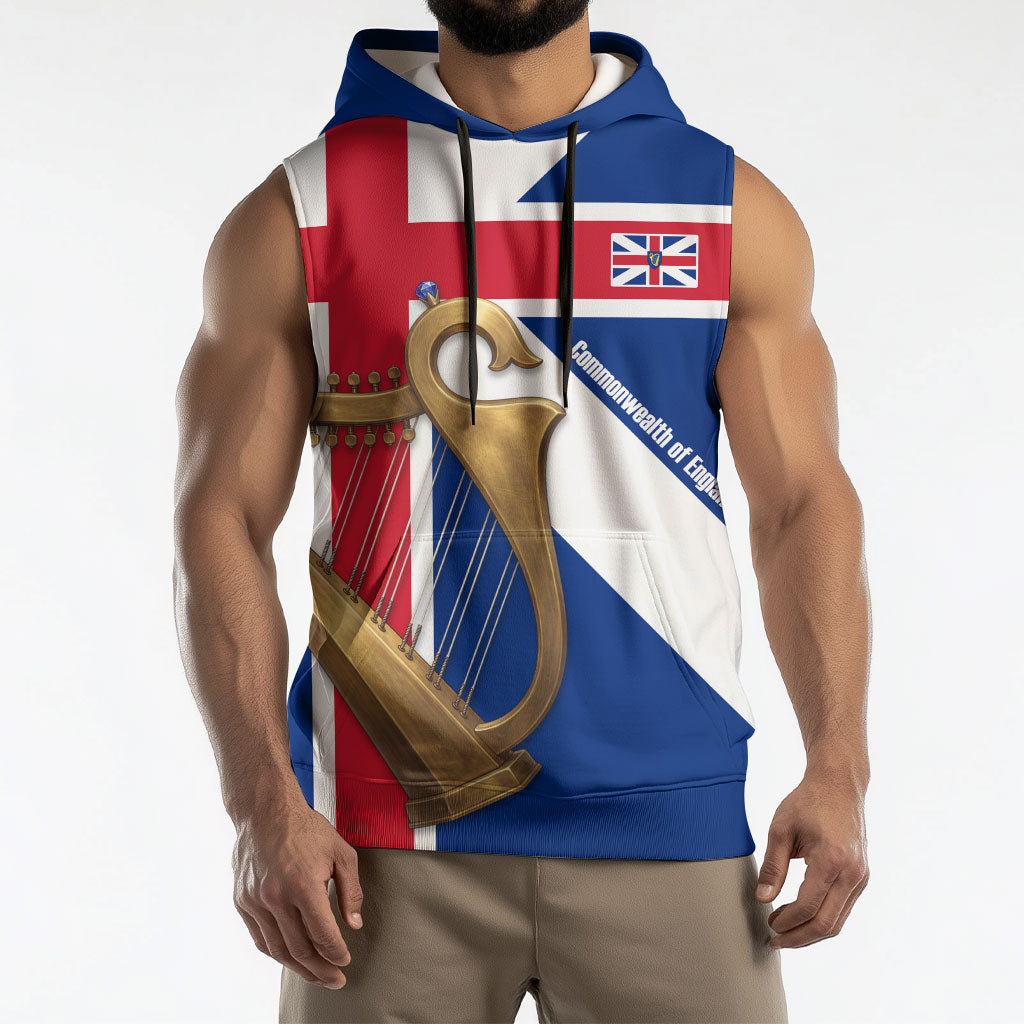 Commonwealth Of England Flag Golden Harp Sleeveless Hoodie Historical British Heritage