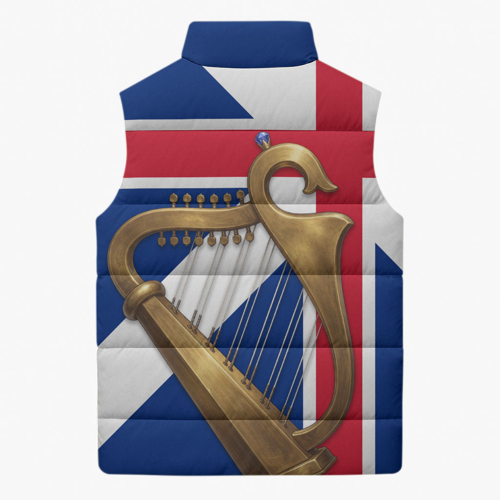 Commonwealth Of England Flag Golden Harp Sleeveless Puffer Jacket Historical British Heritage