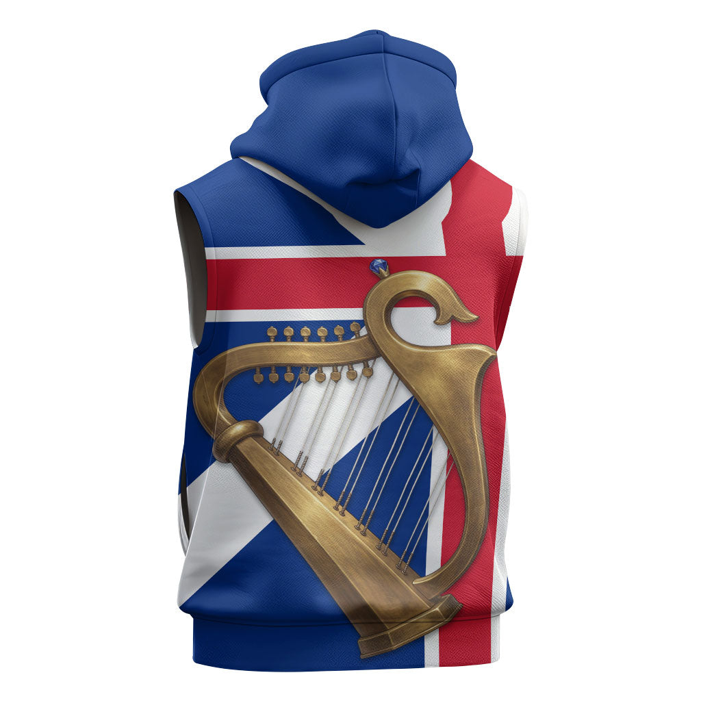 Commonwealth Of England Flag Golden Harp Sleeveless Zip Hoodie Historical British Heritage