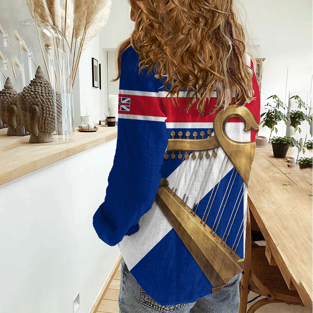 Commonwealth Of England Flag Golden Harp Women Casual Shirt Historical British Heritage