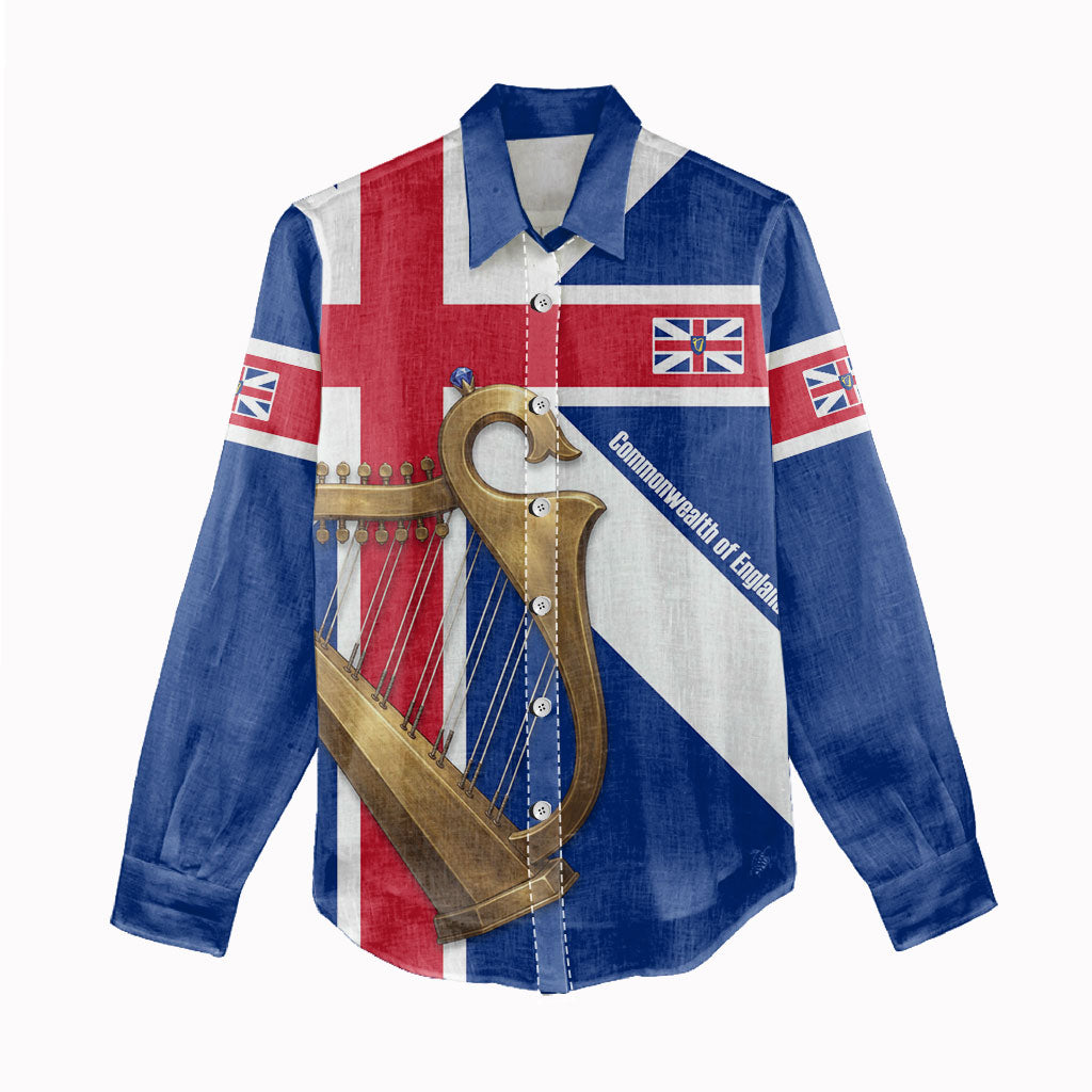 Commonwealth Of England Flag Golden Harp Women Casual Shirt Historical British Heritage