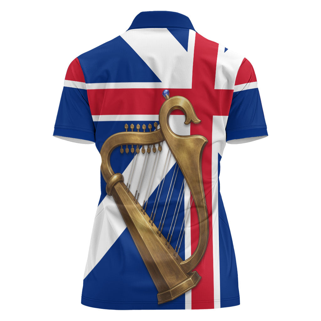 Commonwealth Of England Flag Golden Harp Women Polo Shirt Historical British Heritage