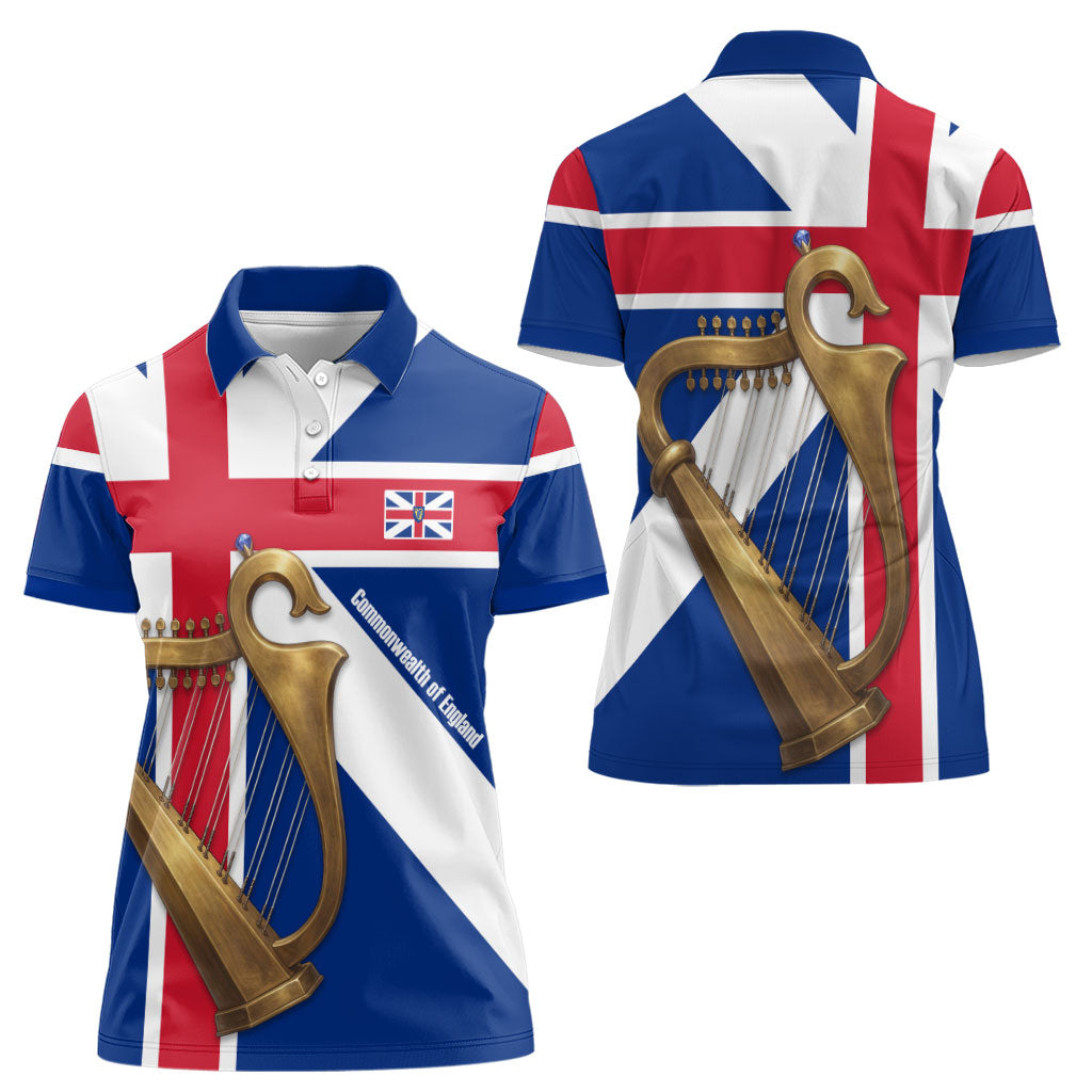 Commonwealth Of England Flag Golden Harp Women Polo Shirt Historical British Heritage