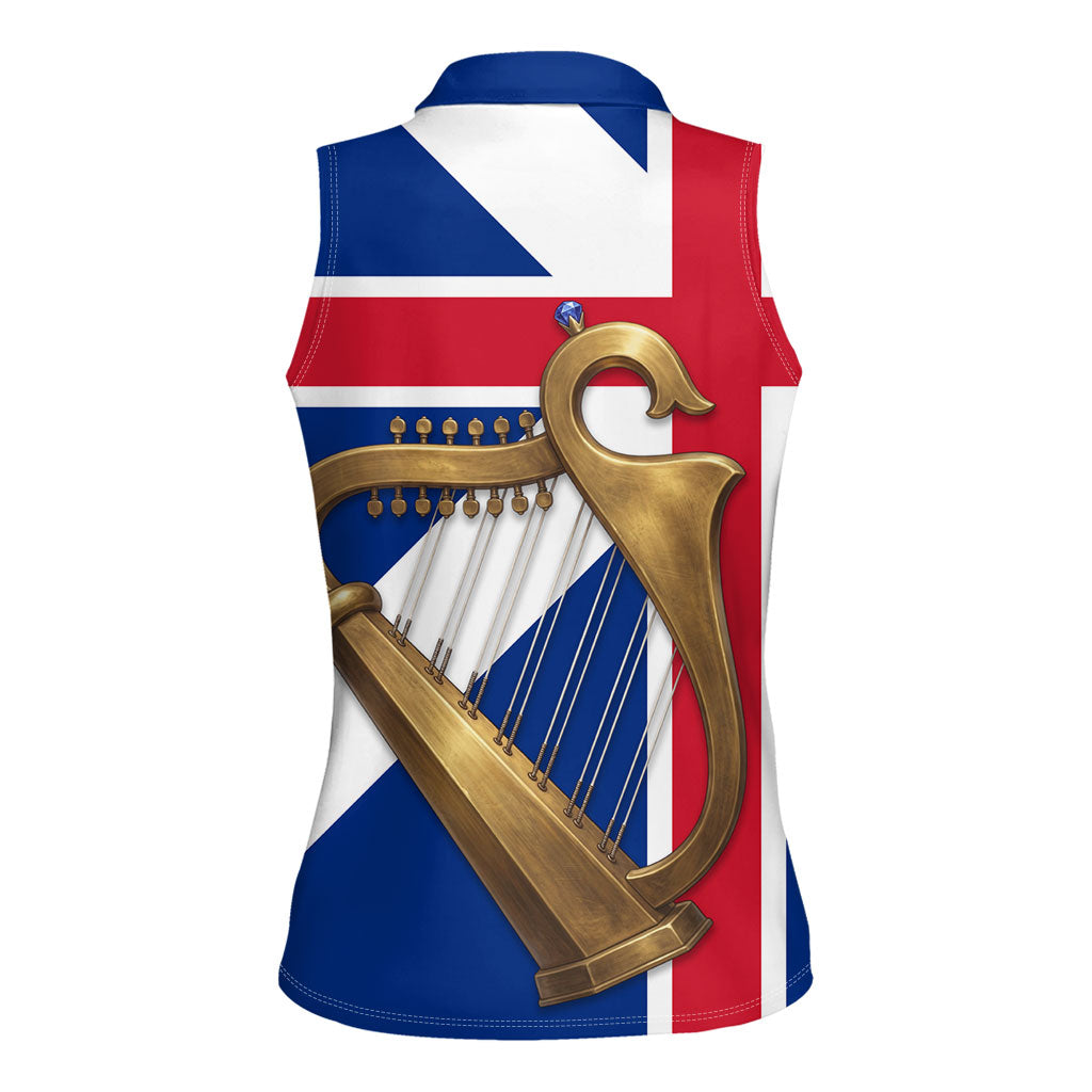 Commonwealth Of England Flag Golden Harp Women Sleeveless Polo Shirt Historical British Heritage