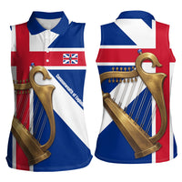 Commonwealth Of England Flag Golden Harp Women Sleeveless Polo Shirt Historical British Heritage