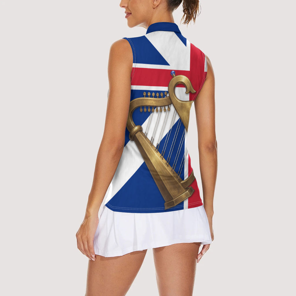 Commonwealth Of England Flag Golden Harp Women Sleeveless Polo Shirt Historical British Heritage
