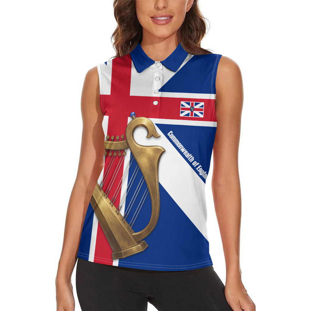 Commonwealth Of England Flag Golden Harp Women Sleeveless Polo Shirt Historical British Heritage
