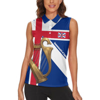 Commonwealth Of England Flag Golden Harp Women Sleeveless Polo Shirt Historical British Heritage
