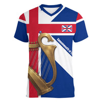 Commonwealth Of England Flag Golden Harp Women V-Neck T-Shirt Historical British Heritage