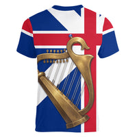 Commonwealth Of England Flag Golden Harp Women V-Neck T-Shirt Historical British Heritage