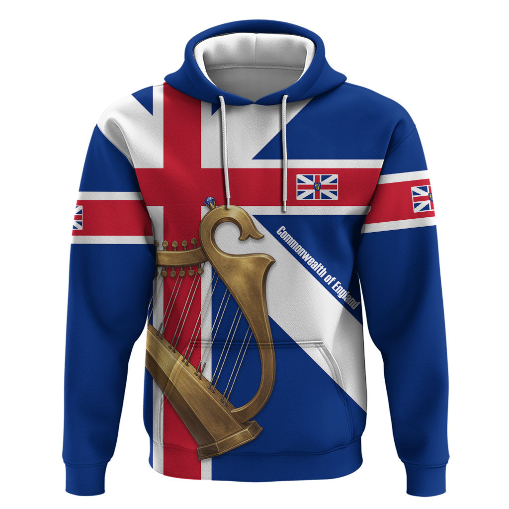 Commonwealth Of England Flag Golden Harp Zip Hoodie Historical British Heritage