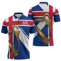 Commonwealth Of England Flag Golden Harp Zipper Polo Shirt Historical British Heritage