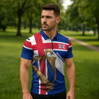 Commonwealth Of England Flag Golden Harp Zipper Polo Shirt Historical British Heritage