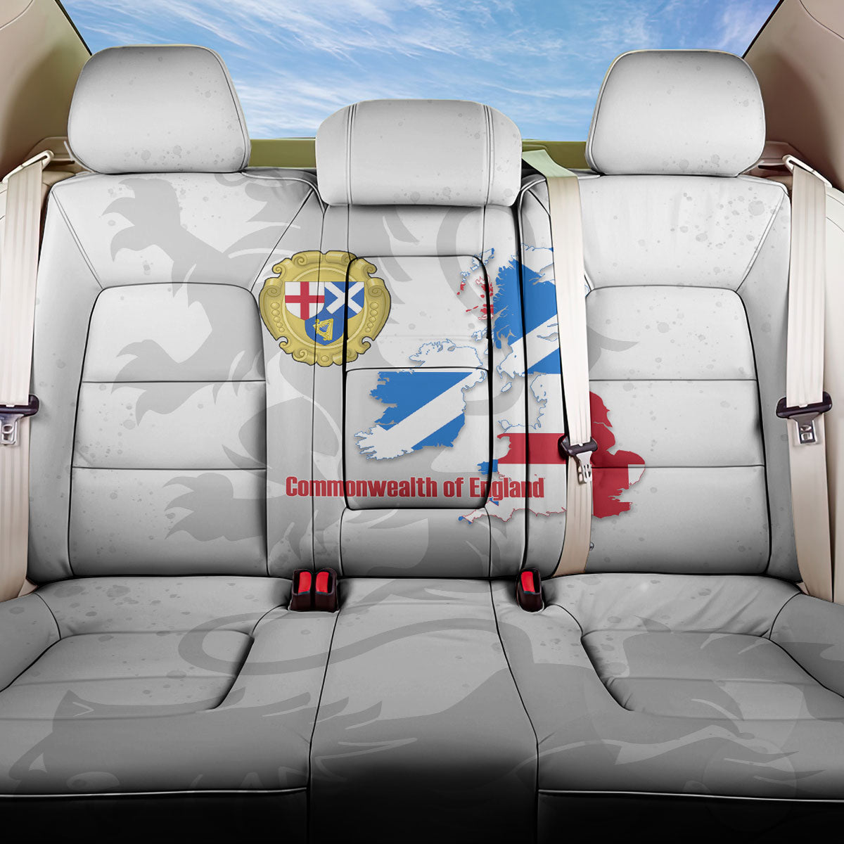 Commonwealth Of England Map Back Car Seat Cover Historical British Isles Flag Silhouette