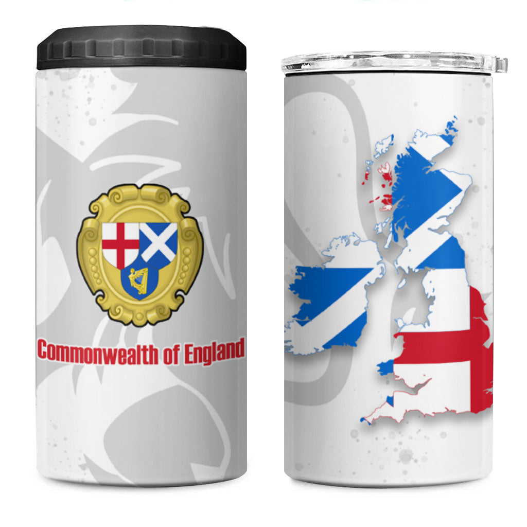 Commonwealth Of England Map 4 in 1 Can Cooler Tumbler Historical British Isles Flag Silhouette