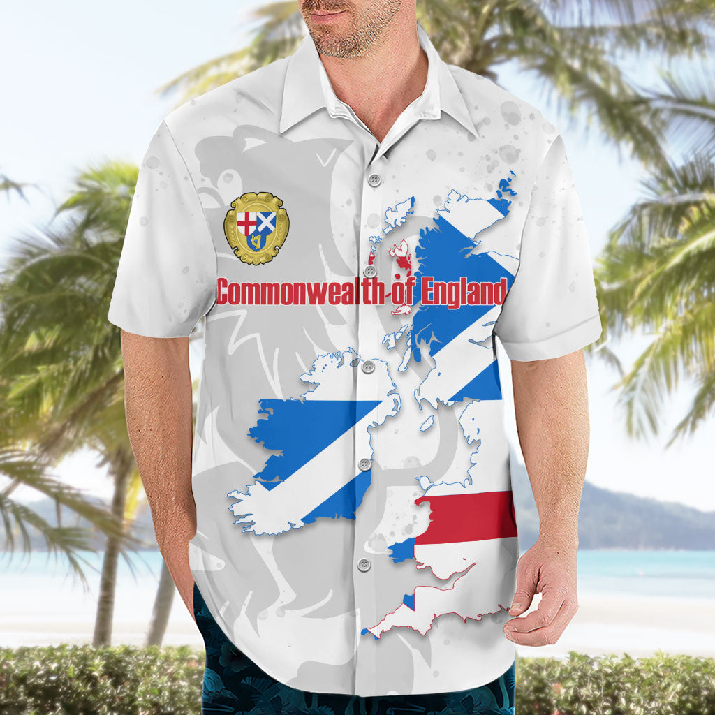 Commonwealth Of England Map Hawaiian Shirt Historical British Isles Flag Silhouette
