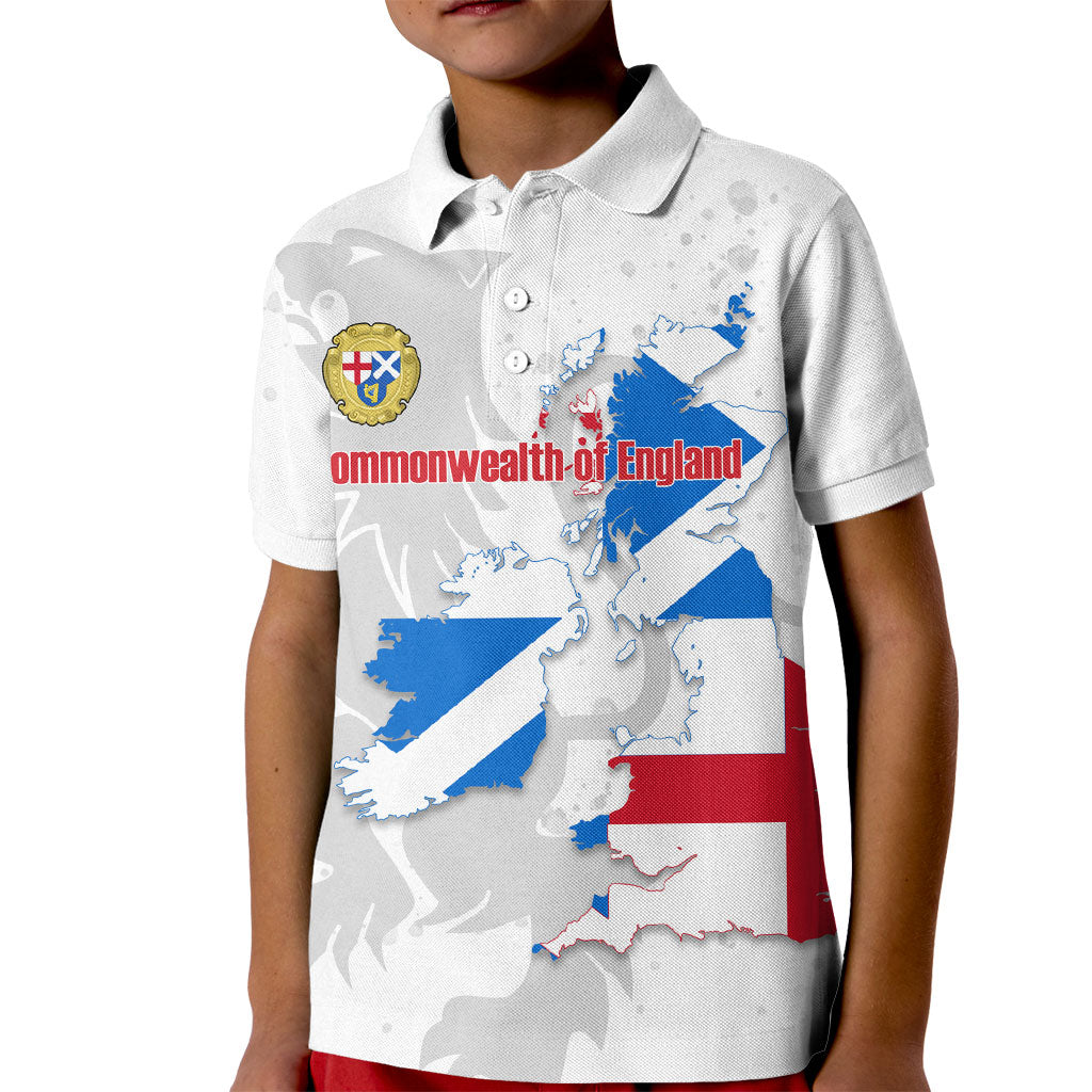 Commonwealth Of England Map Kid Polo Shirt Historical British Isles Flag Silhouette
