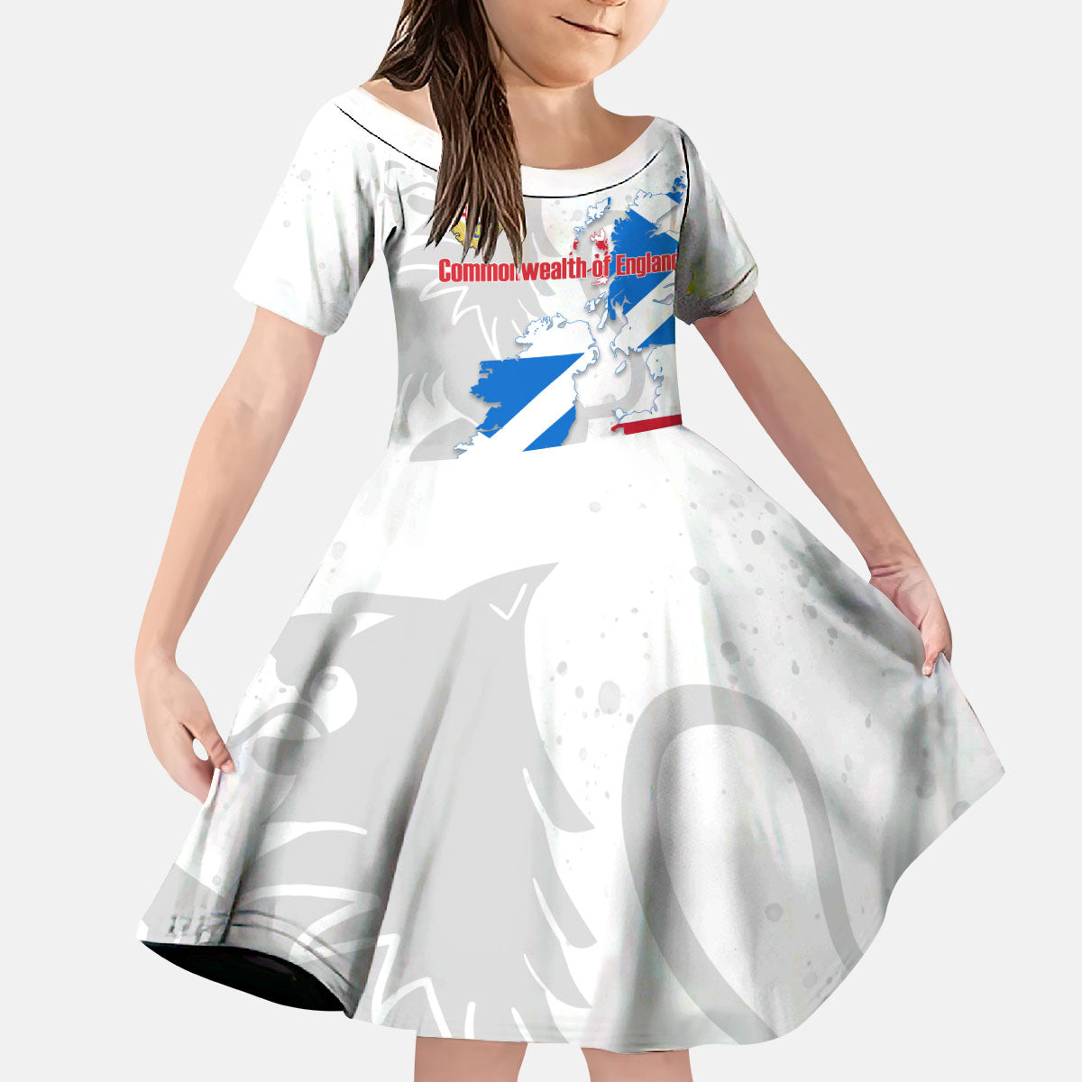 Commonwealth Of England Map Kid Short Sleeve Dress Historical British Isles Flag Silhouette