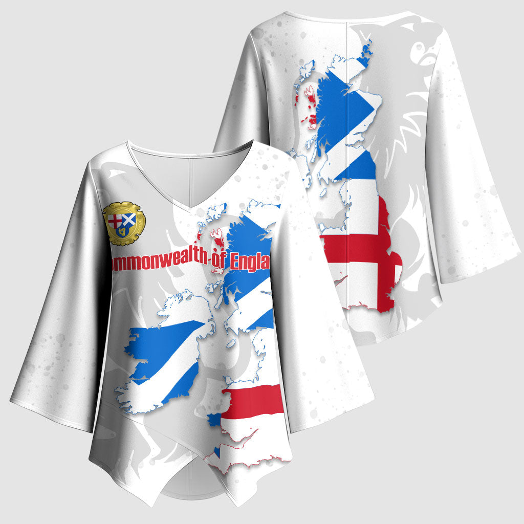 Commonwealth Of England Map Kimono Sleeve Blouse Historical British Isles Flag Silhouette