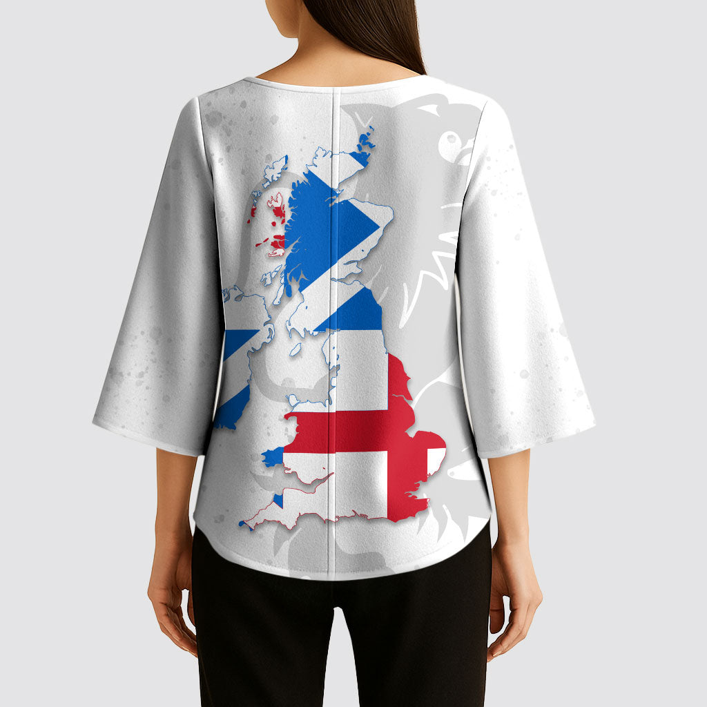 Commonwealth Of England Map Kimono Sleeve Blouse Historical British Isles Flag Silhouette