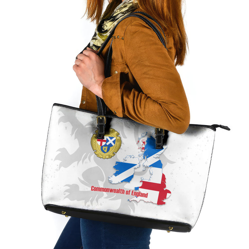 Commonwealth Of England Map Leather Tote Bag Historical British Isles Flag Silhouette