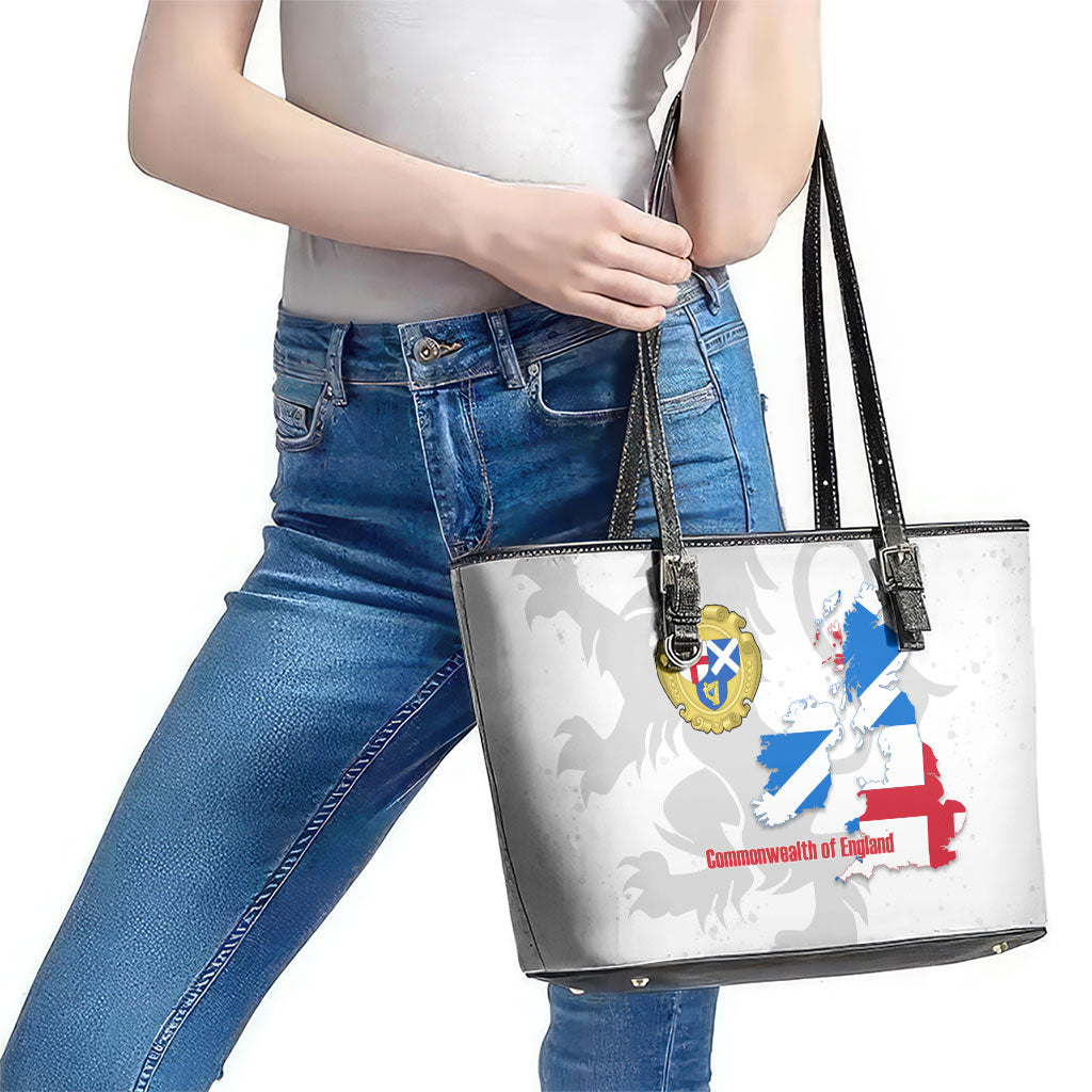 Commonwealth Of England Map Leather Tote Bag Historical British Isles Flag Silhouette
