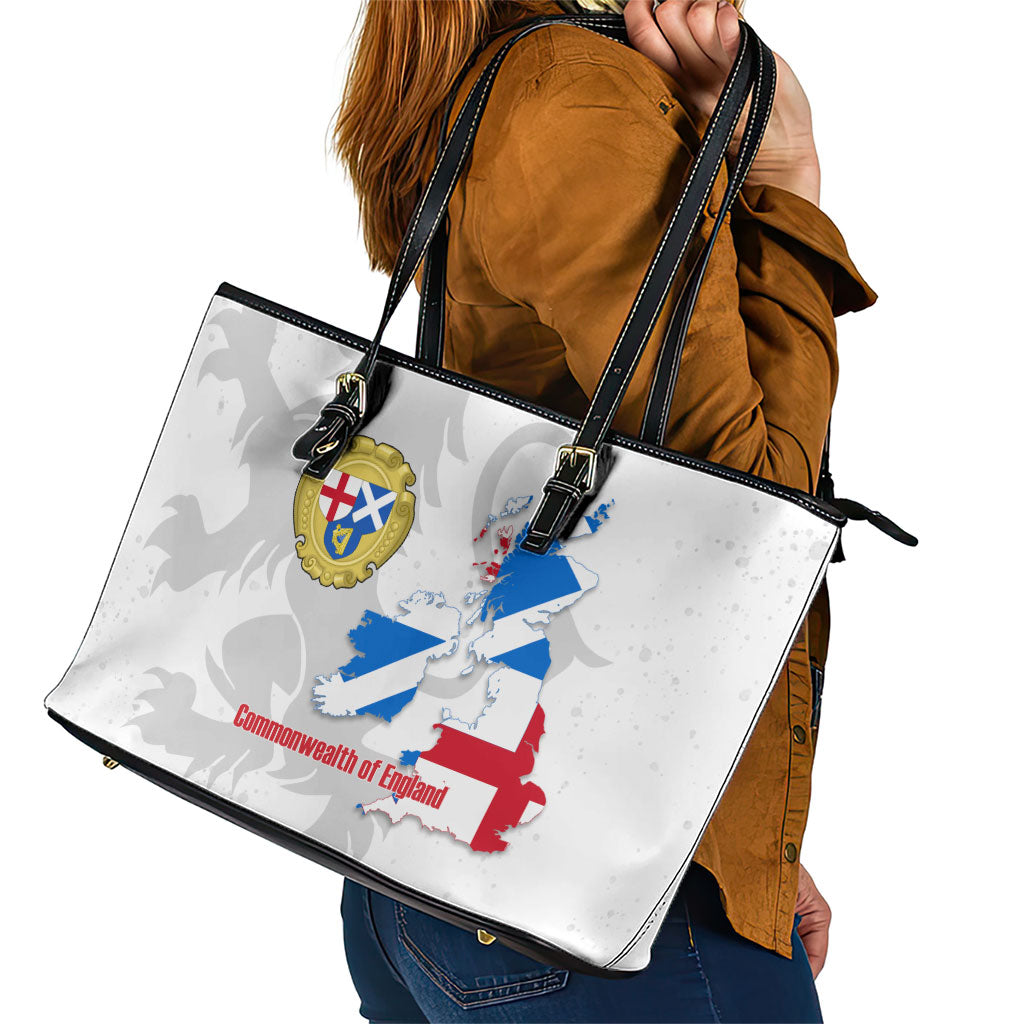 Commonwealth Of England Map Leather Tote Bag Historical British Isles Flag Silhouette