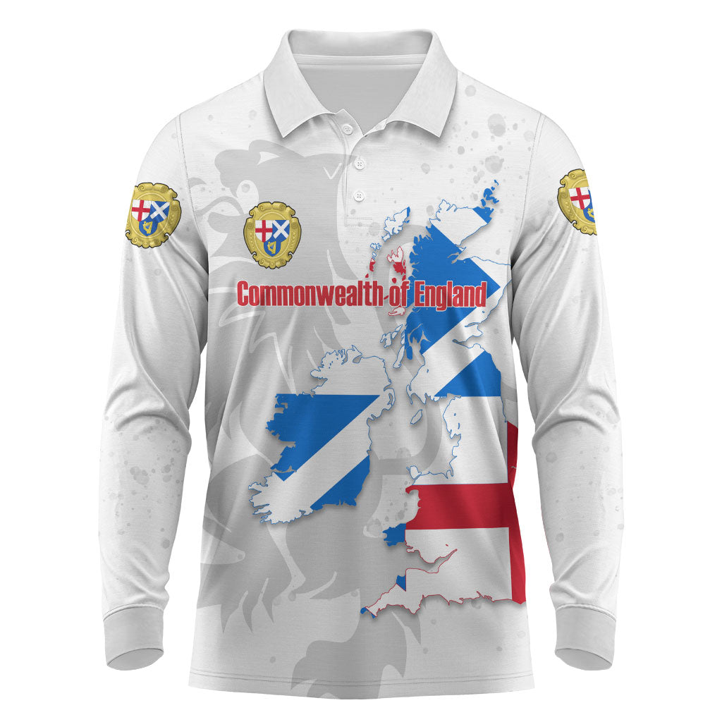 Commonwealth Of England Map Long Sleeve Polo Shirt Historical British Isles Flag Silhouette