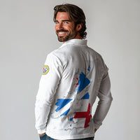 Commonwealth Of England Map Long Sleeve Polo Shirt Historical British Isles Flag Silhouette