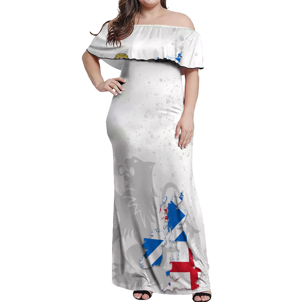 Commonwealth Of England Map Off Shoulder Maxi Dress Historical British Isles Flag Silhouette