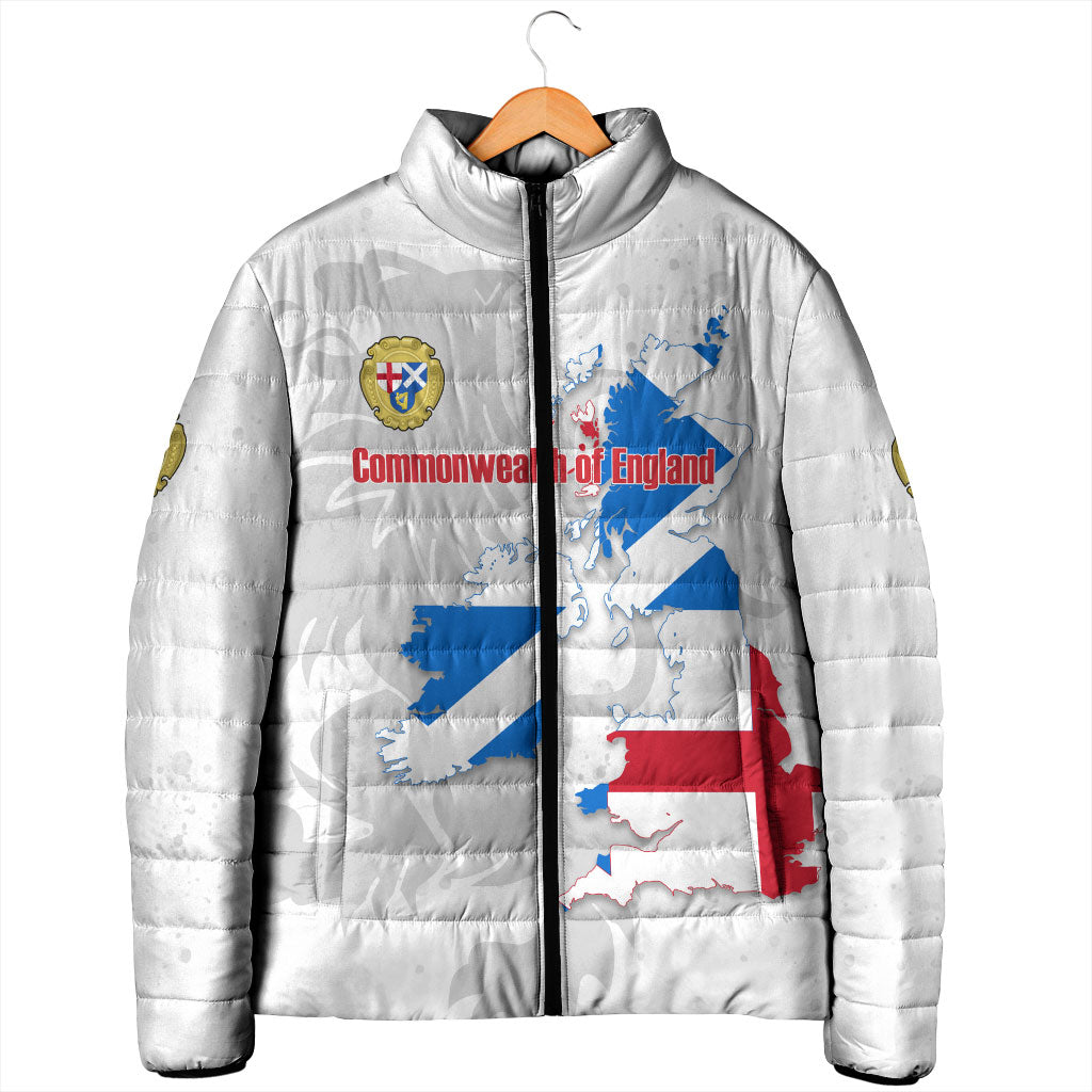 Commonwealth Of England Map Padded Jacket Historical British Isles Flag Silhouette