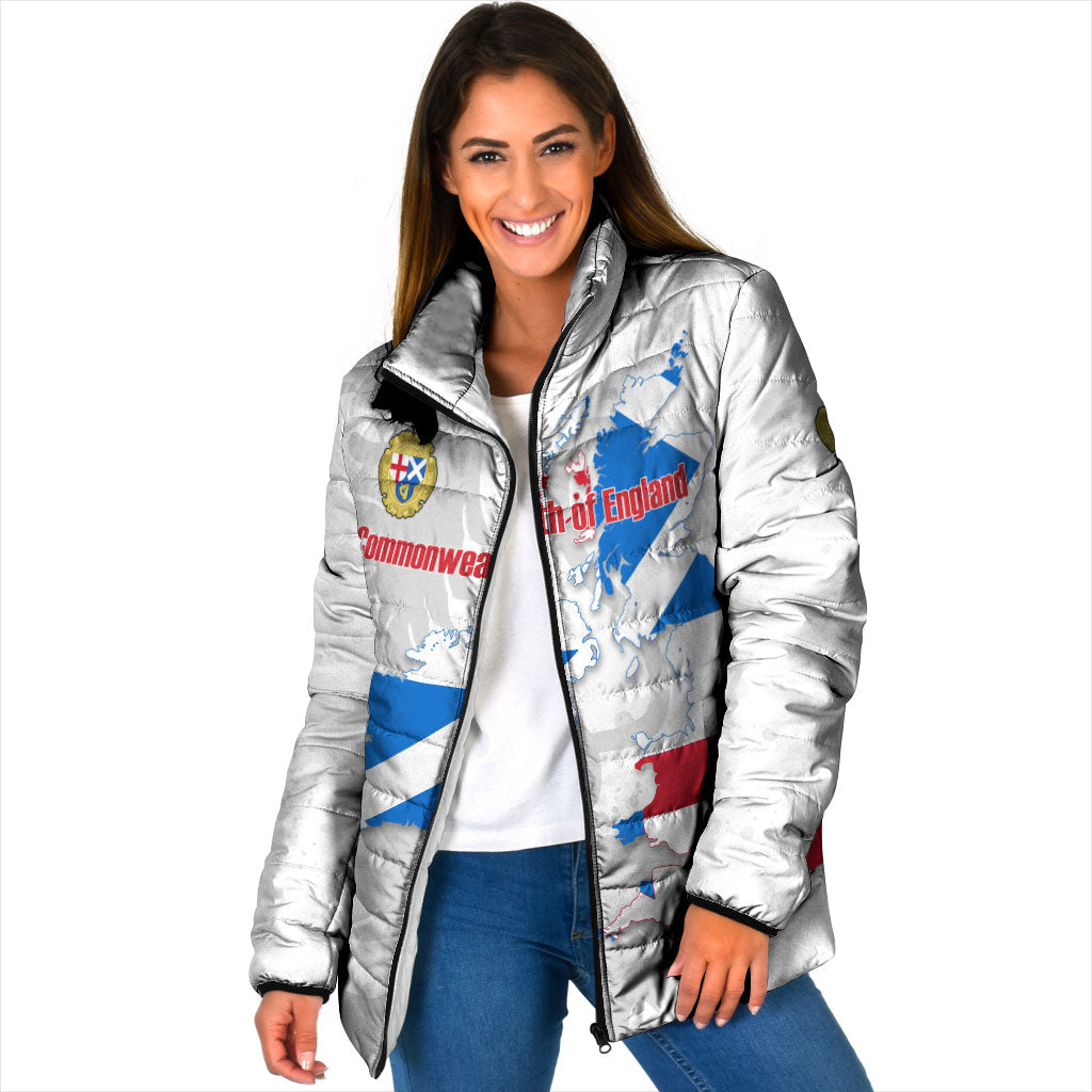 Commonwealth Of England Map Padded Jacket Historical British Isles Flag Silhouette