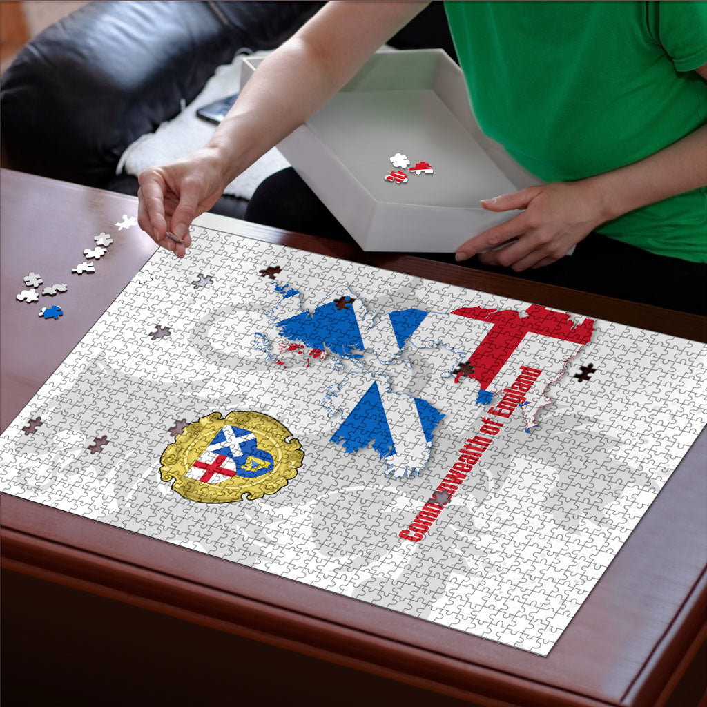 Commonwealth Of England Map Puzzle Historical British Isles Flag Silhouette