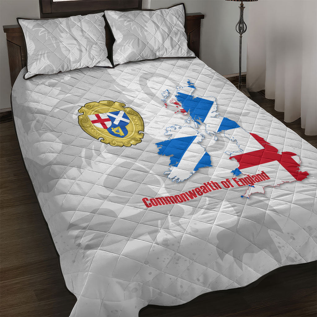 Commonwealth Of England Map Quilt Bed Set Historical British Isles Flag Silhouette