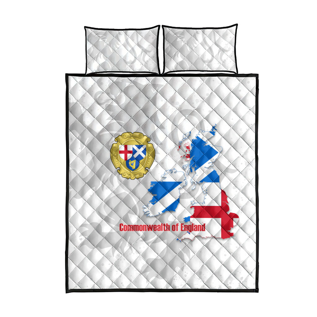 Commonwealth Of England Map Quilt Bed Set Historical British Isles Flag Silhouette