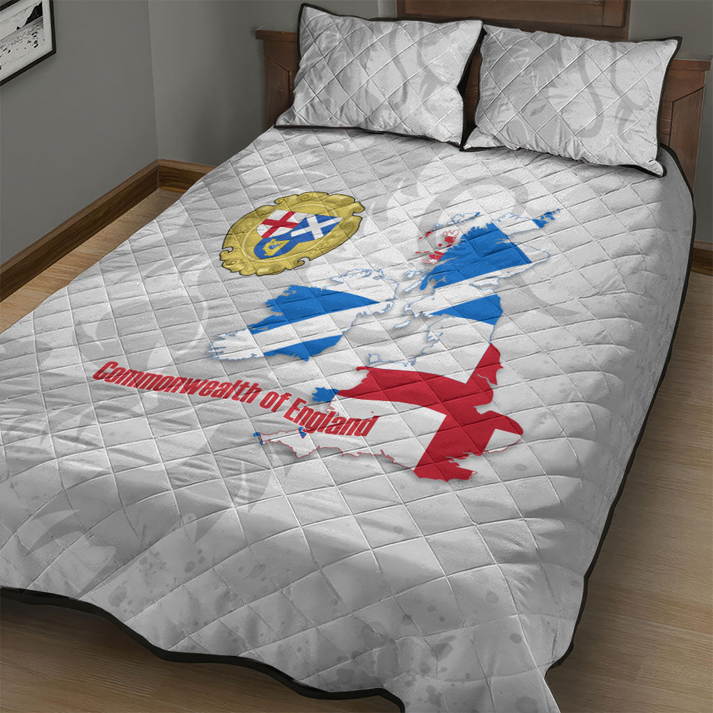 Commonwealth Of England Map Quilt Bed Set Historical British Isles Flag Silhouette