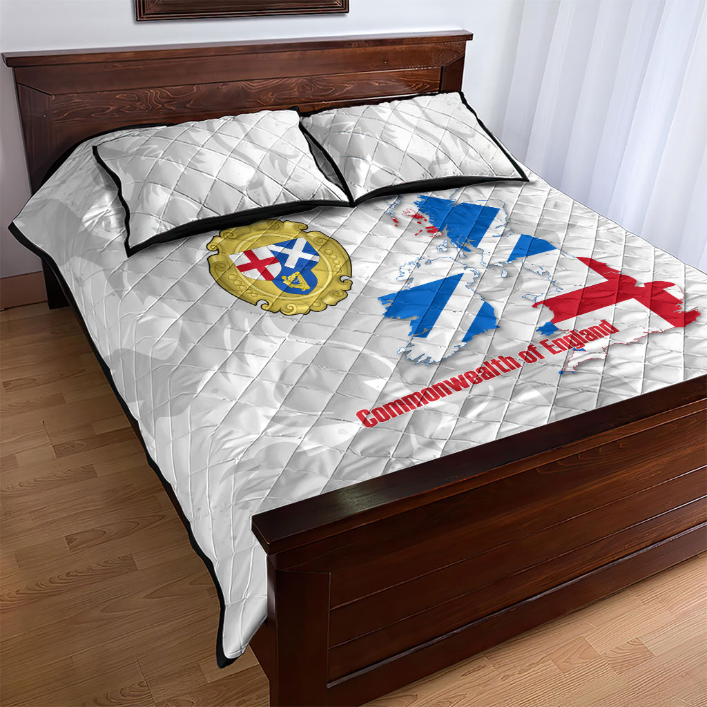 Commonwealth Of England Map Quilt Bed Set Historical British Isles Flag Silhouette