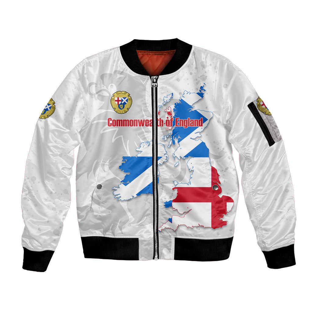 Commonwealth Of England Map Sleeve Zip Bomber Jacket Historical British Isles Flag Silhouette
