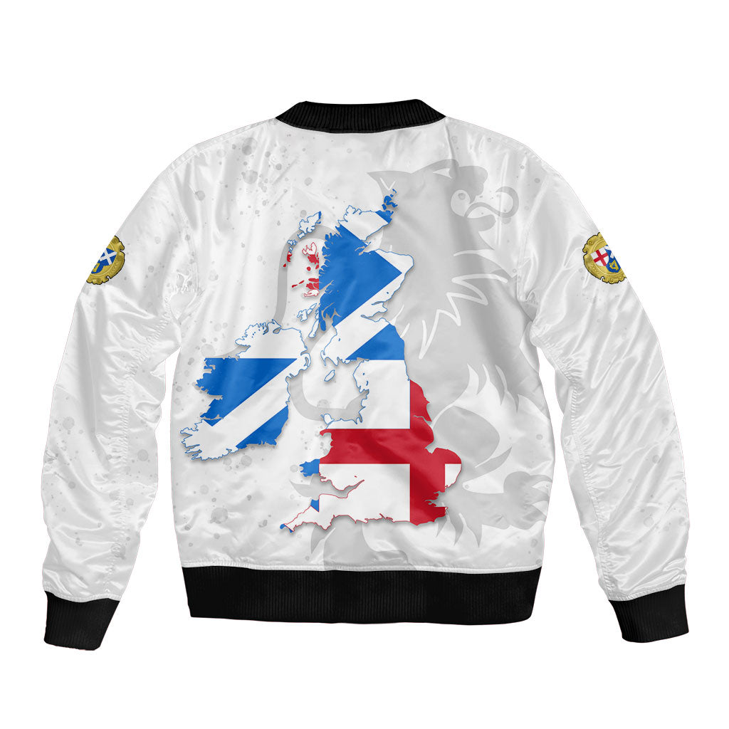 Commonwealth Of England Map Sleeve Zip Bomber Jacket Historical British Isles Flag Silhouette