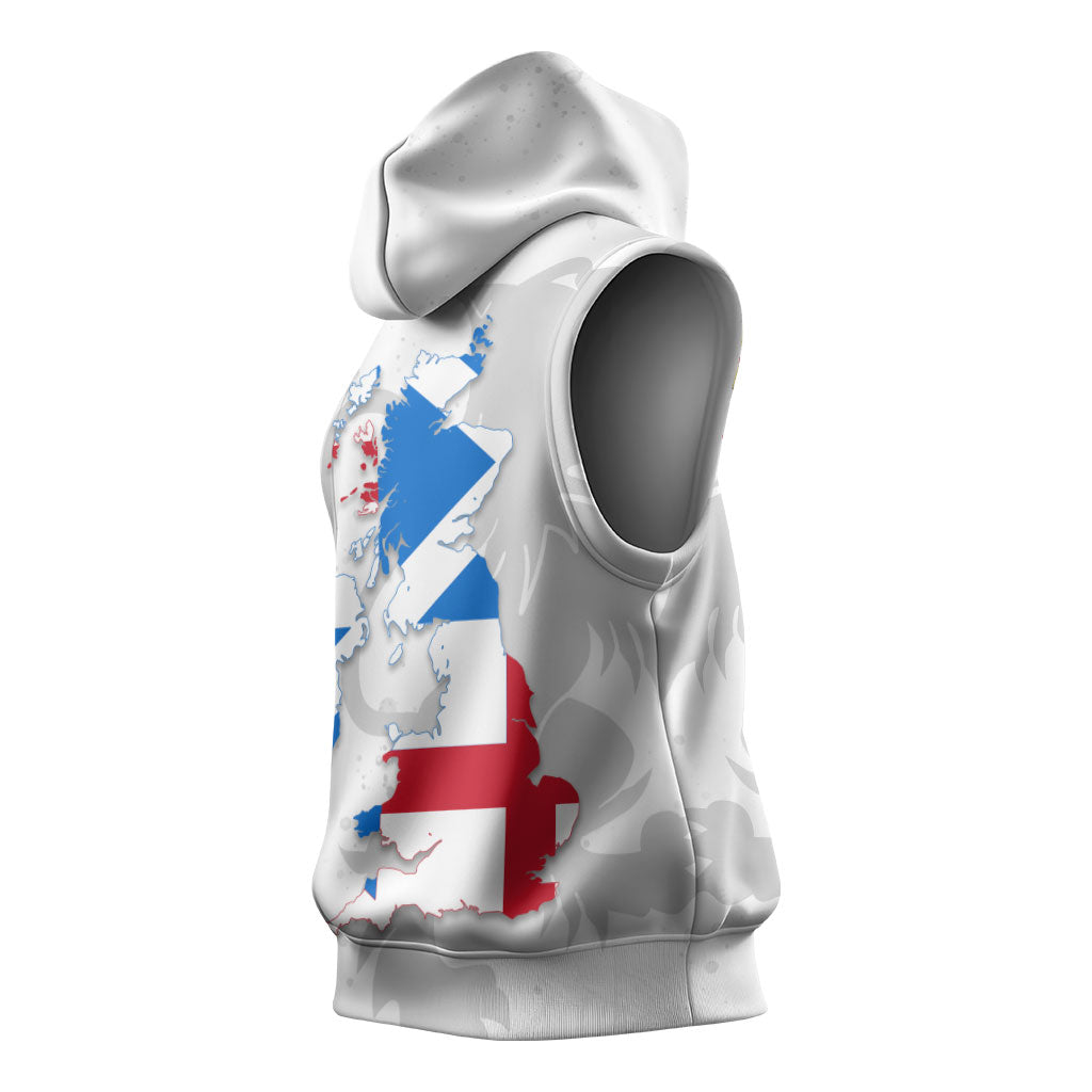 Commonwealth Of England Map Sleeveless Hoodie Historical British Isles Flag Silhouette