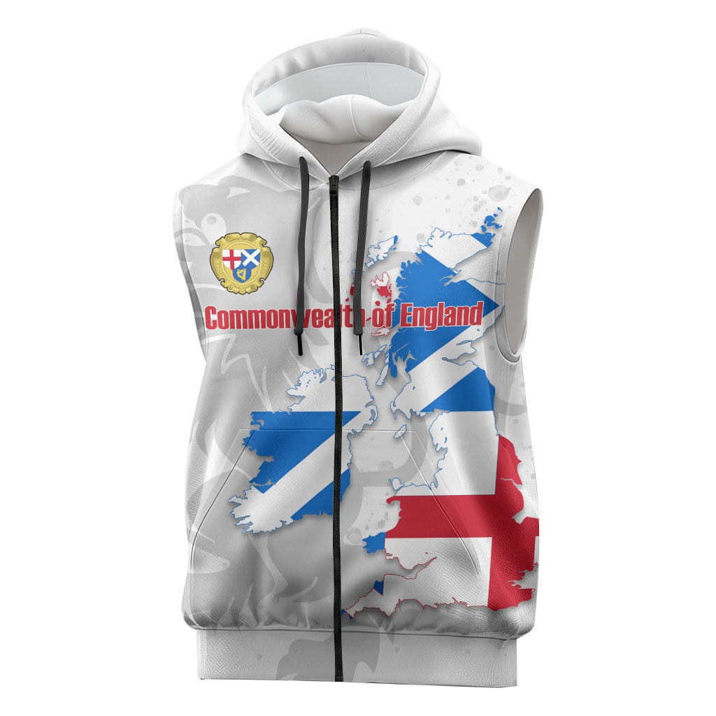 Commonwealth Of England Map Sleeveless Zip Hoodie Historical British Isles Flag Silhouette