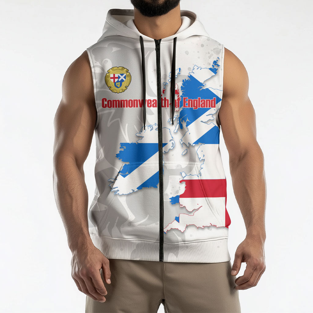 Commonwealth Of England Map Sleeveless Zip Hoodie Historical British Isles Flag Silhouette