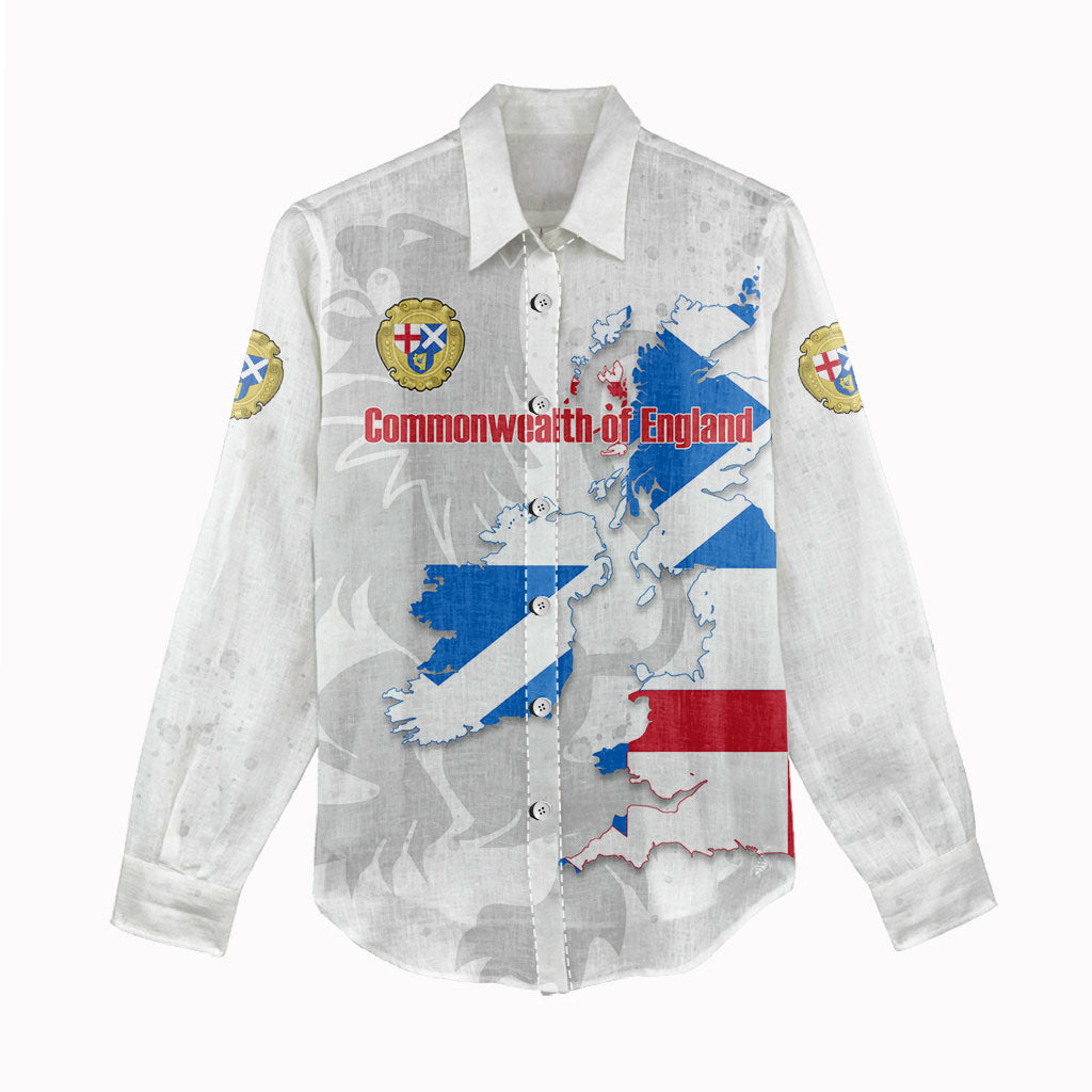 Commonwealth Of England Map Women Casual Shirt Historical British Isles Flag Silhouette