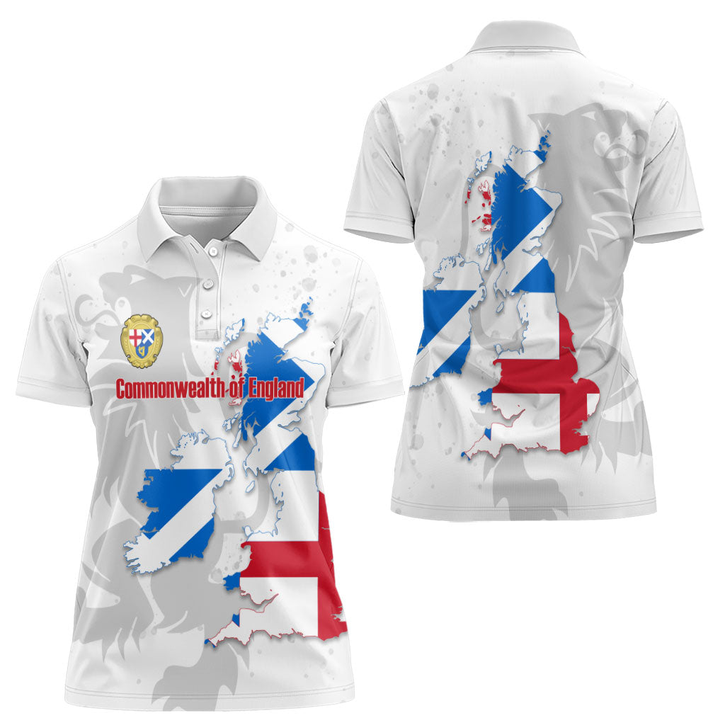 Commonwealth Of England Map Women Polo Shirt Historical British Isles Flag Silhouette