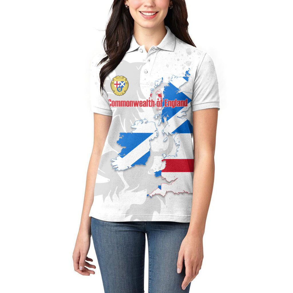 Commonwealth Of England Map Women Polo Shirt Historical British Isles Flag Silhouette