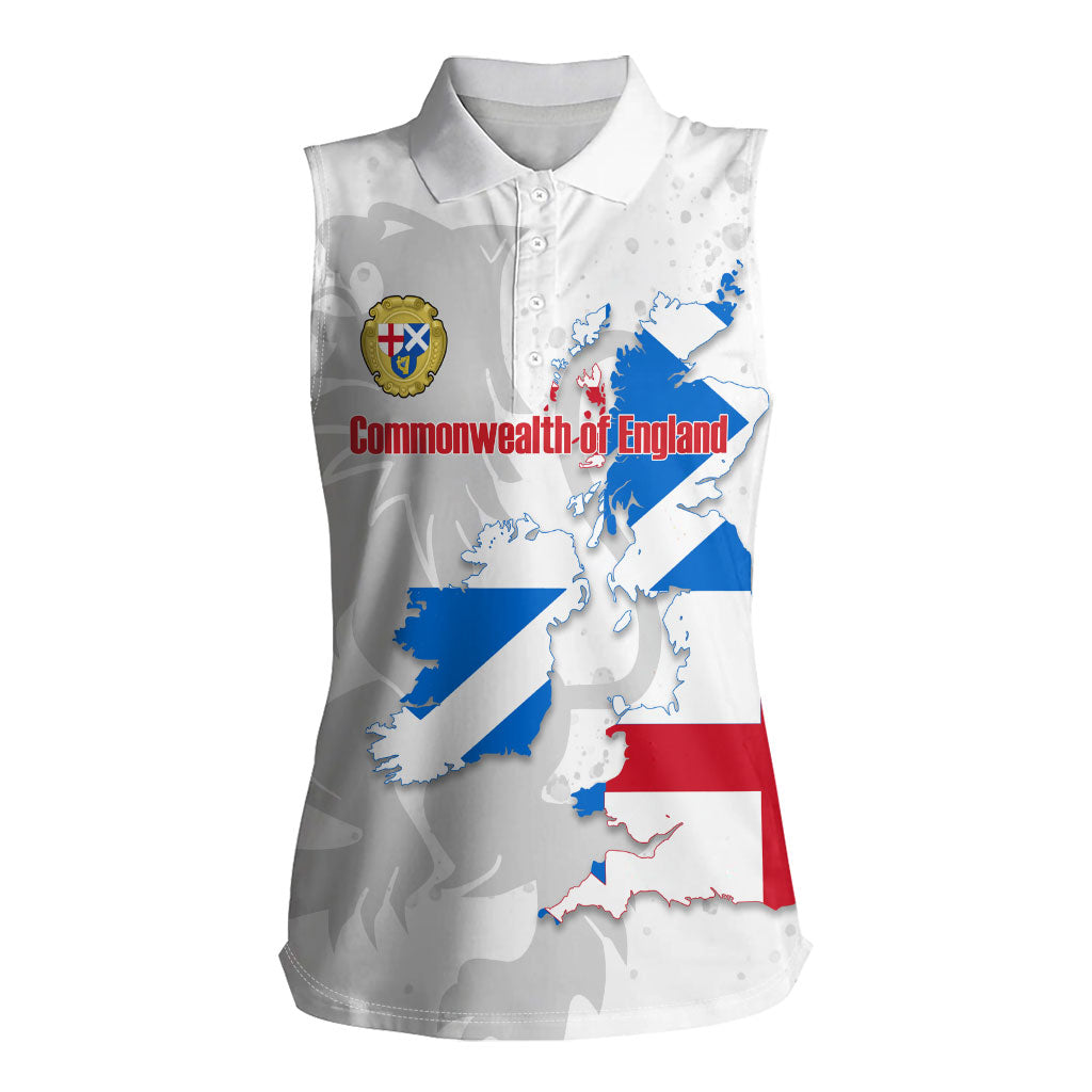 Commonwealth Of England Map Women Sleeveless Polo Shirt Historical British Isles Flag Silhouette