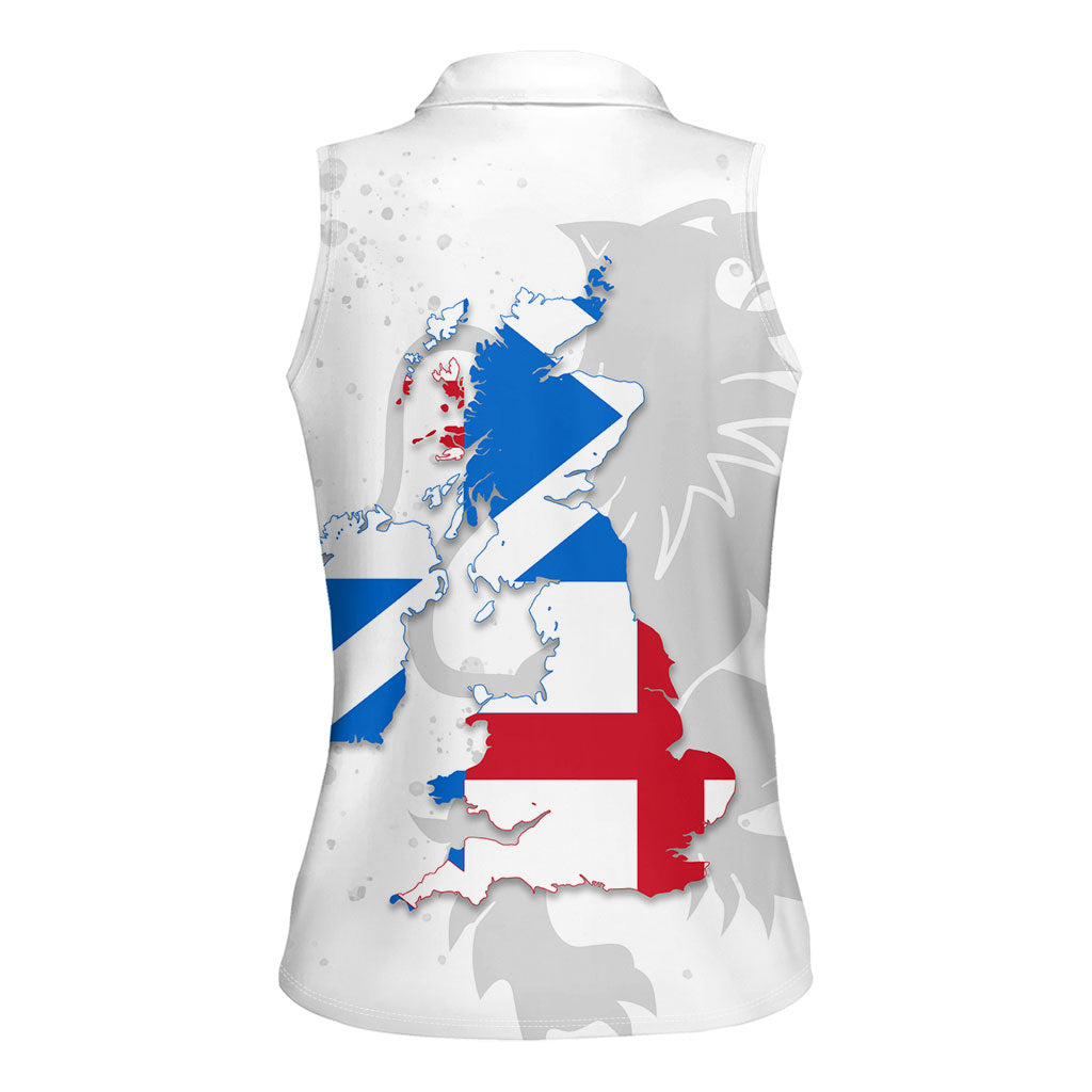 Commonwealth Of England Map Women Sleeveless Polo Shirt Historical British Isles Flag Silhouette