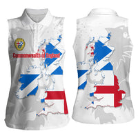 Commonwealth Of England Map Women Sleeveless Polo Shirt Historical British Isles Flag Silhouette