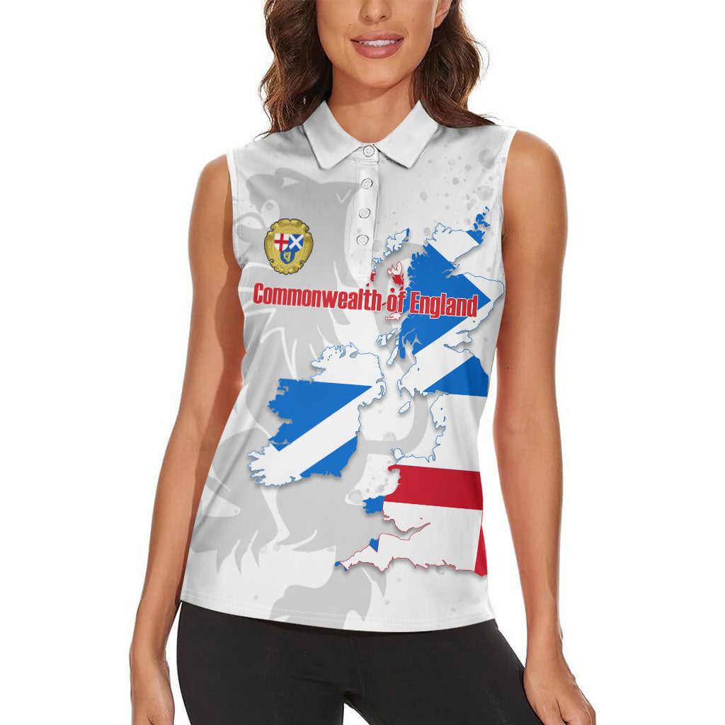 Commonwealth Of England Map Women Sleeveless Polo Shirt Historical British Isles Flag Silhouette