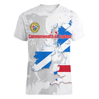 Commonwealth Of England Map Women V-Neck T-Shirt Historical British Isles Flag Silhouette